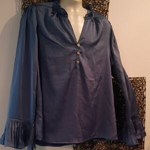 Entro Navy Blouse with Pleated Sleeves